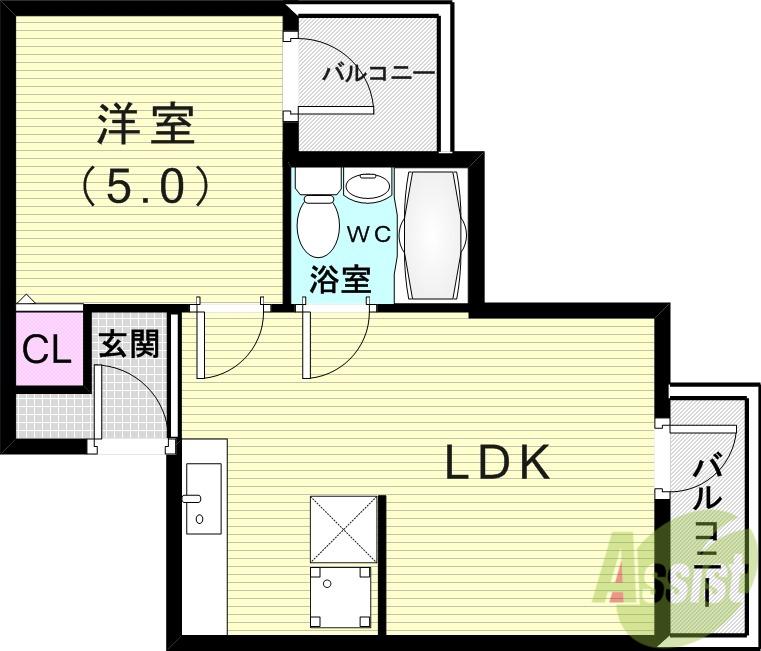 六龍苑岡町(1LDK/1階)の間取り写真