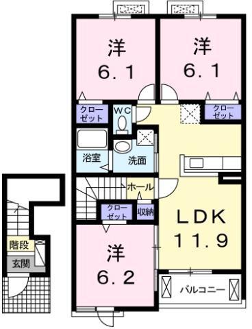 クラール 安宅D(3LDK/2階)の間取り写真