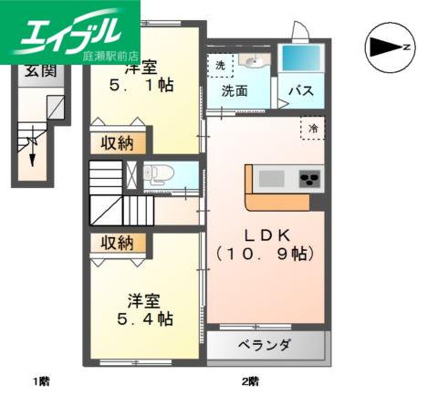 ハイン フック(2LDK/2階)の間取り写真