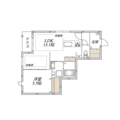 中央区上町1丁目へーベルメゾン(1LDK/1階)の間取り写真