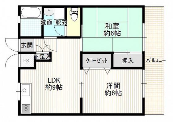 レジデンスハラ(2DK/2階)の間取り写真