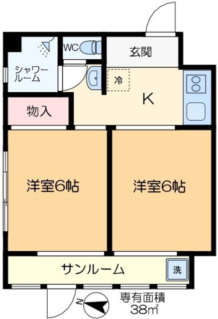 岡庭ビル(2K/4階)の間取り写真