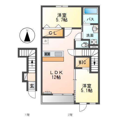 堺市美原区南余部(2LDK/2階)の間取り写真
