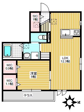 シャテロタガラII(1LDK/1階)の間取り写真