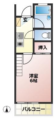 サウスWELL(1K/2階)の間取り写真