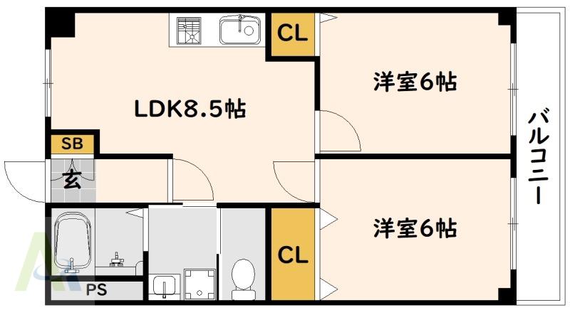 メゾン南山(2LDK/4階)の間取り写真