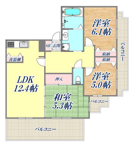 ワコーレ甲子園若草町(3LDK/3階)の間取り写真