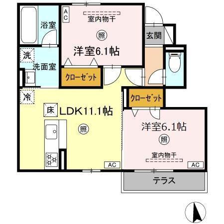 サンコーポラス御所(2LDK/1階)の間取り写真