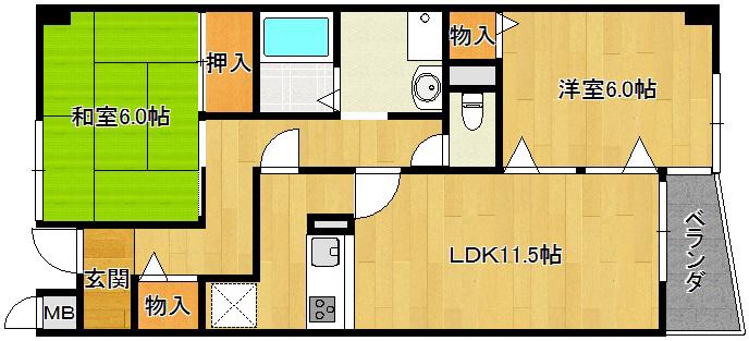 メロディハイム楠葉(2LDK/3階)の間取り写真