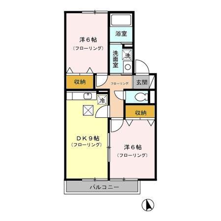 クレストⅠ(2DK/1階)の間取り写真