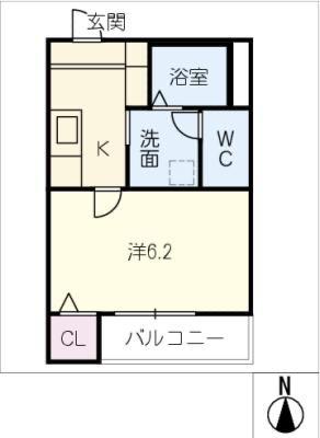 リブラス南荒子(1K/2階)の間取り写真