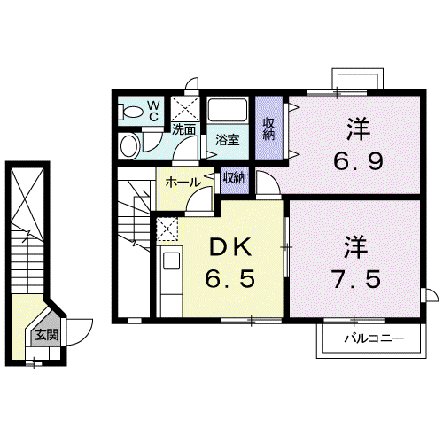 シャンドフルール(2DK/2階)の間取り写真