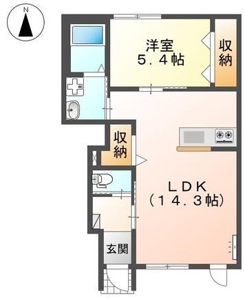 リバーヒルズ里庄(1LDK/1階)の間取り写真