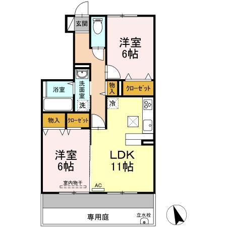 ディアコート K(2LDK/1階)の間取り写真
