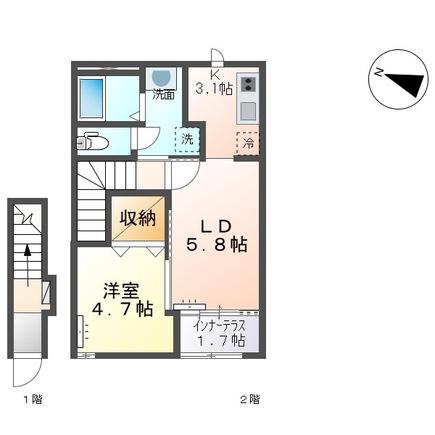 エスポワール六丁の目(1LDK/2階)の間取り写真