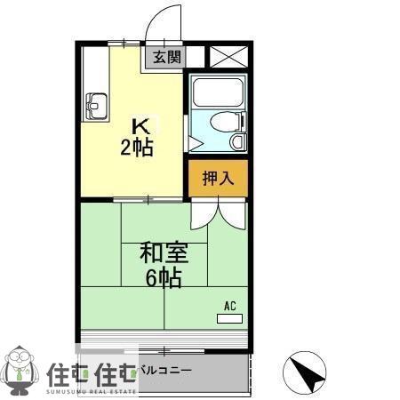 レイクグリーン三好 B棟(1K/2階)の間取り写真