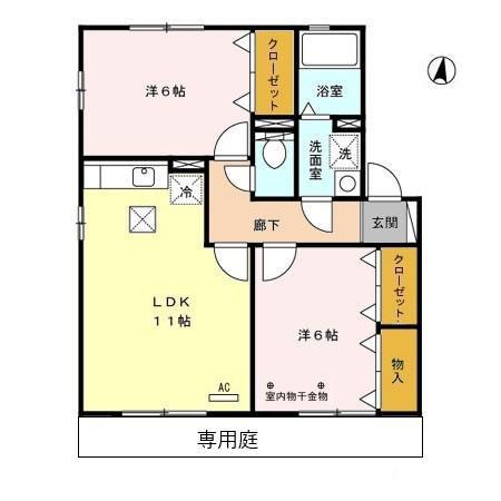 フリーデンW棟(2LDK/1階)の間取り写真