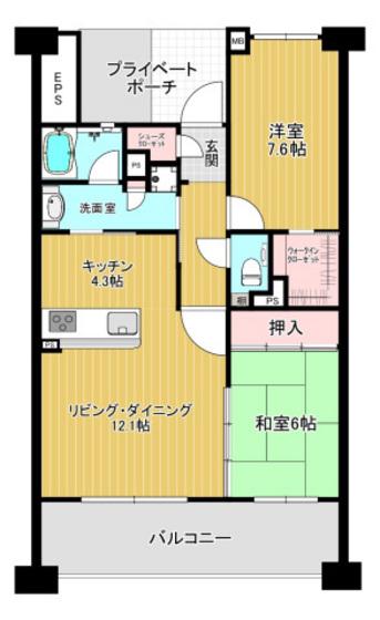 ひろしまガーデンガーデンサウスタワー(2LDK/21階)の間取り写真