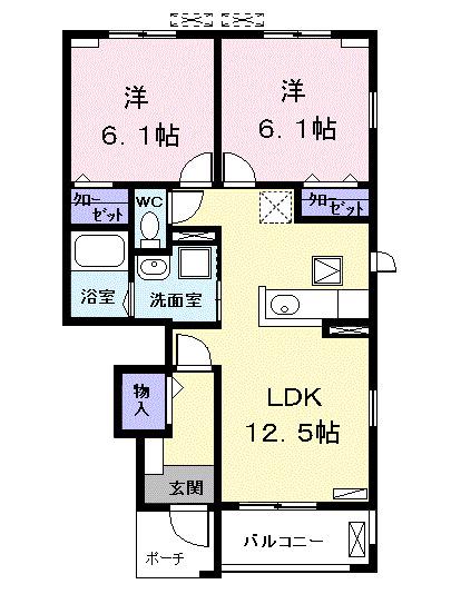 ベルソレイユ(2LDK/1階)の間取り写真