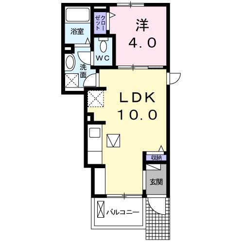 シャン・ド・ポワール(1LDK/1階)の間取り写真