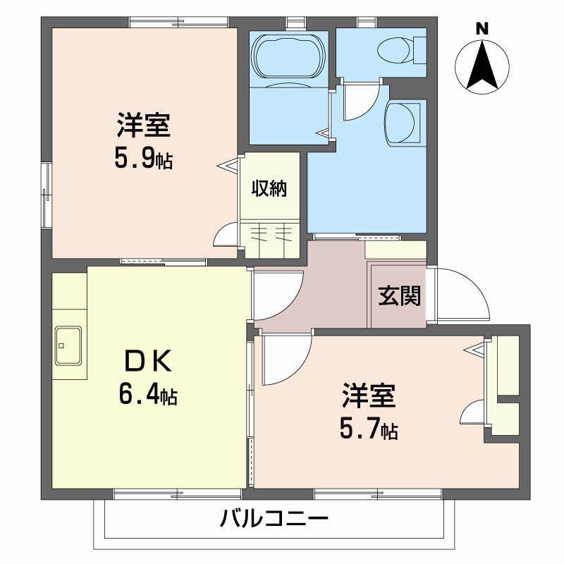 ヴィラージュマルイA(2DK/2階)の間取り写真