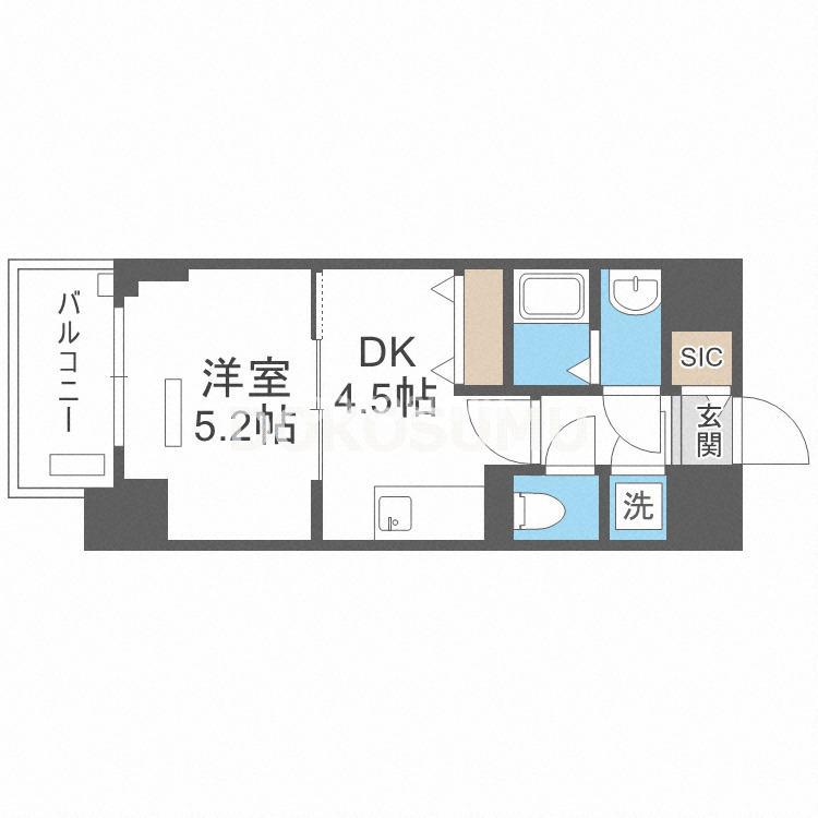 レジュールアッシュ アーバンイール(1DK/8階)の間取り写真