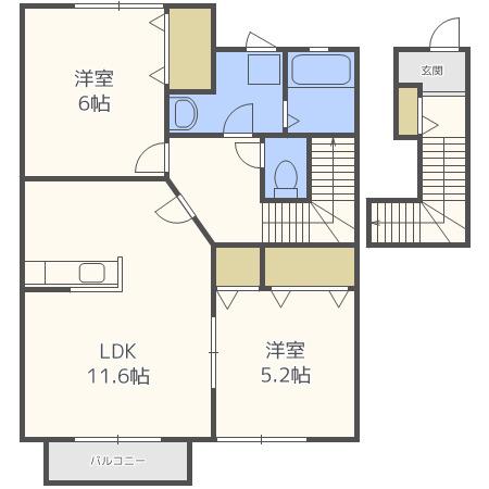 IMAGINE HOUSE(2LDK/2階)の間取り写真