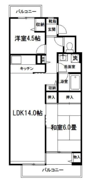 カピス大宮(2LDK/4階)の間取り写真