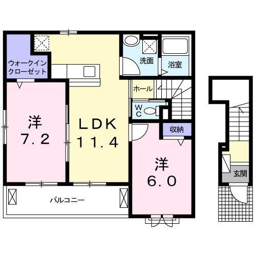 フラン・コート(2LDK/2階)の間取り写真