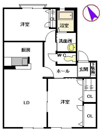 ペイド・エスポワールD棟(2LDK/1階)の間取り写真