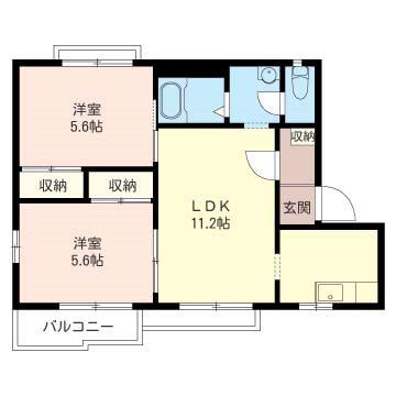 東武東上線 坂戸駅(埼玉) 徒歩10分 2階建 築36年(2LDK/2階)の間取り写真