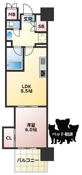 マスターズレジデンス道頓堀II(1LDK/6階)の間取り写真