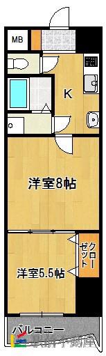 ロイヤル渡辺通 154(2K/14階)の間取り写真