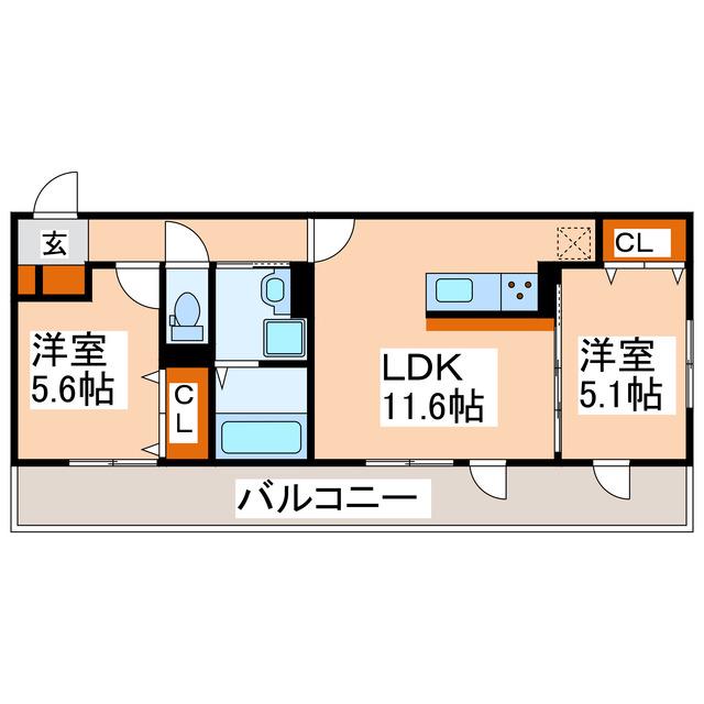 D-ROOM水前寺5丁目(2LDK/2階)の間取り写真