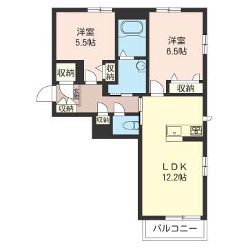 ノイエス・レーベン(2LDK/3階)の間取り写真