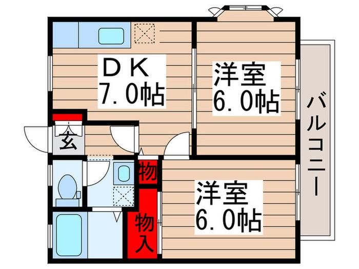 藤コーポC棟(2DK/2階)の間取り写真