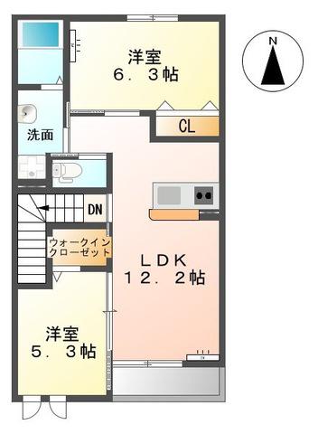 シャルマンコートA 2LDK(2LDK/2階)の間取り写真