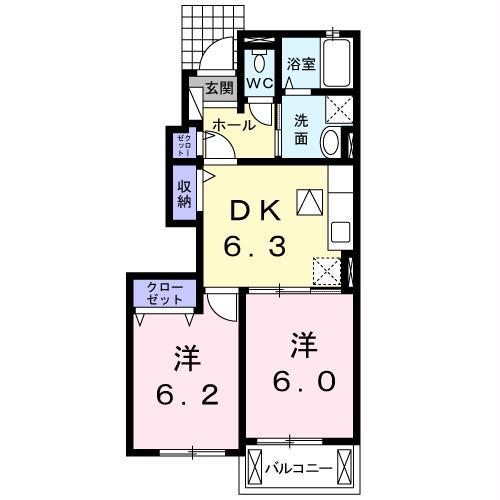 プリムローズII(2DK/1階)の間取り写真