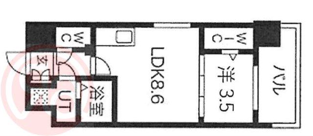 ミラージュパレス難波幸町(1LDK/11階)の間取り写真