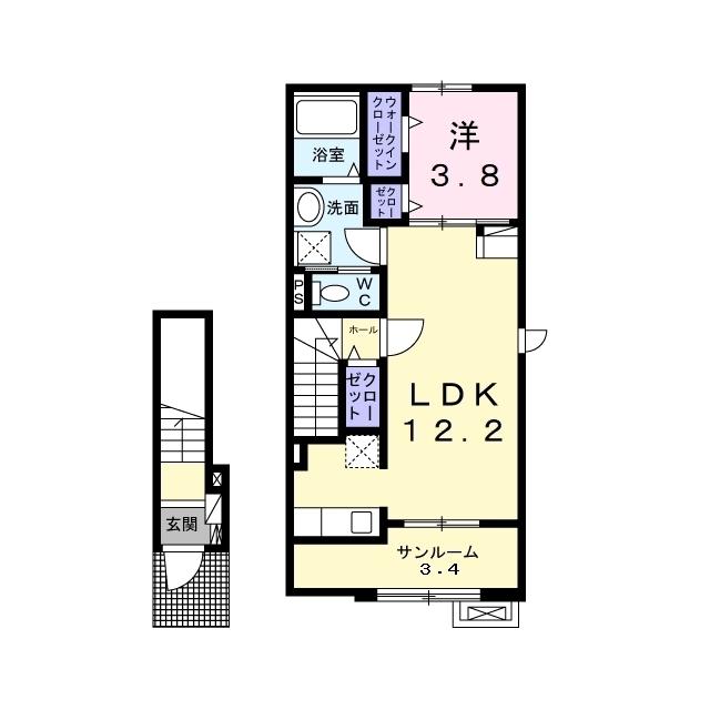 アンボヌール(1LDK/2階)の間取り写真
