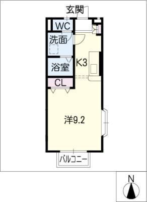 パークサイド(1K/1階)の間取り写真