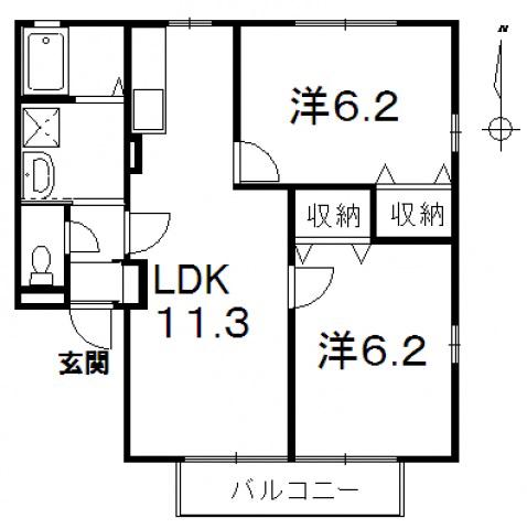 レトア藤屋(2LDK/2階)の間取り写真