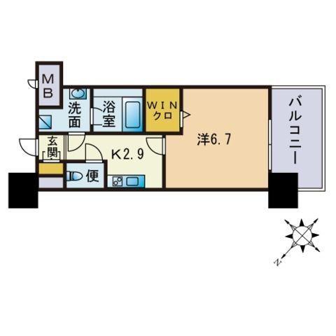 エンクレスト博多LIBERTY(1K/9階)の間取り写真