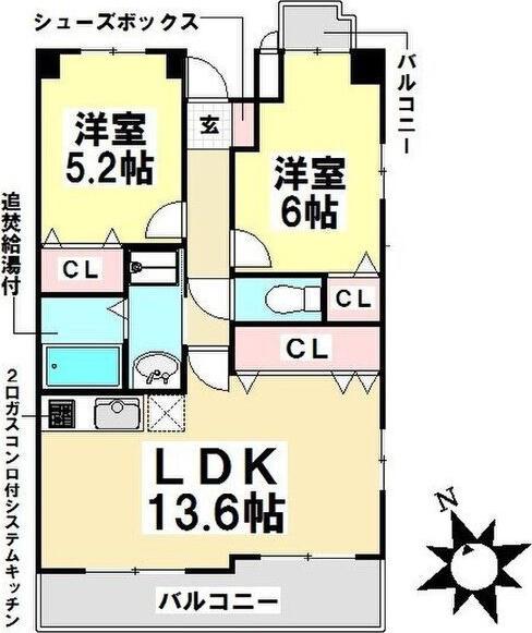 リバーサイドヴィレッジI(2LDK/2階)の間取り写真