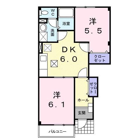 ROSEHILL(2DK/1階)の間取り写真