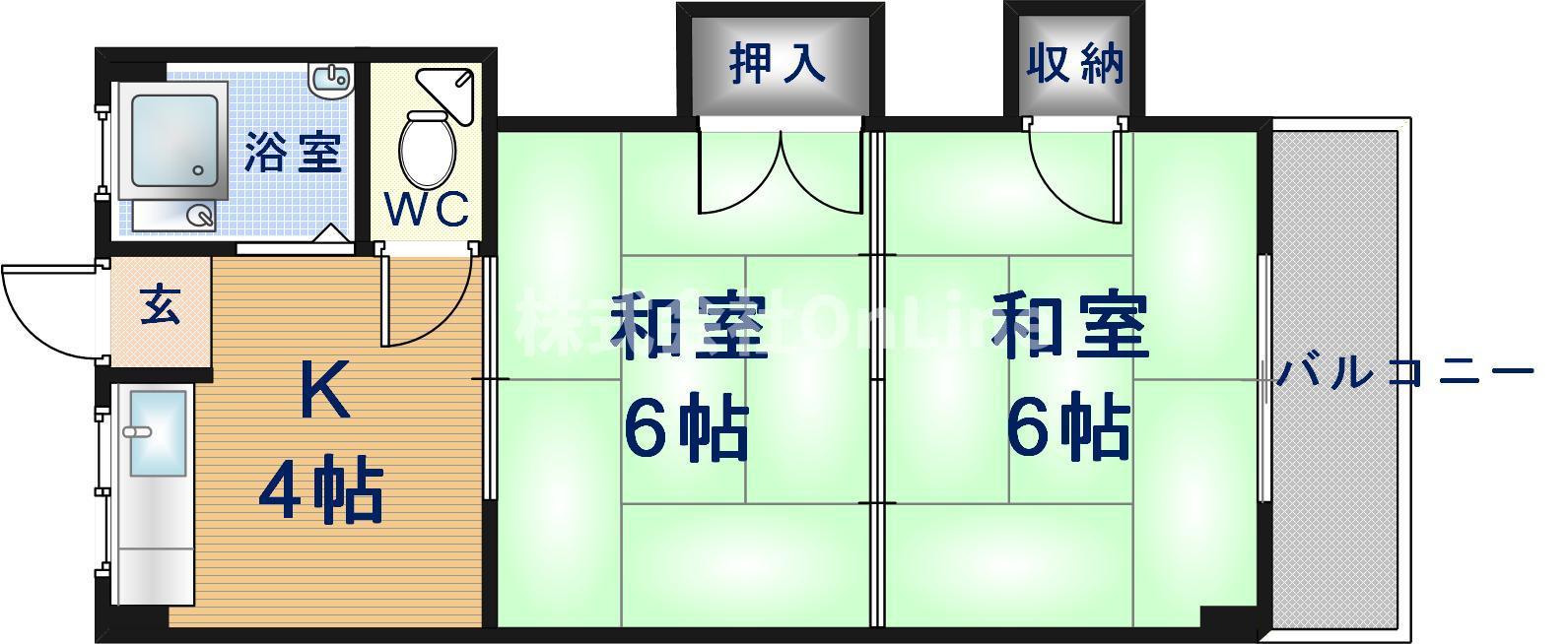 西山本コーポラス3号(2K/2階)の間取り写真