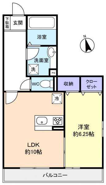 JYUTO村上IIB棟(1LDK/1階)の間取り写真