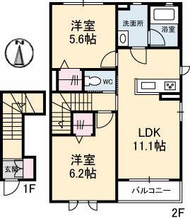 シャーメゾンジョア(2LDK/2階)の間取り写真