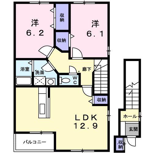 フレンシア桔梗(2LDK/2階)の間取り写真