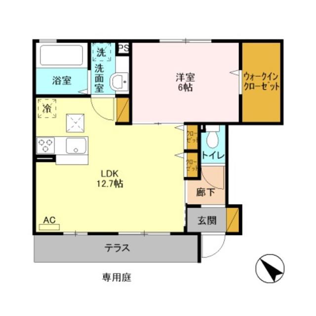 クオーレ雨ヶ谷(1LDK/1階)の間取り写真
